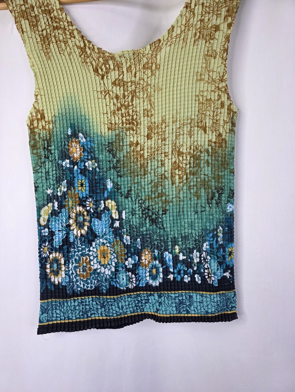 Le Grange Y2K Women's Size Medium Waffle Stretch Blouse Crinkle Blue Floral 2000 - Picture 13 of 14